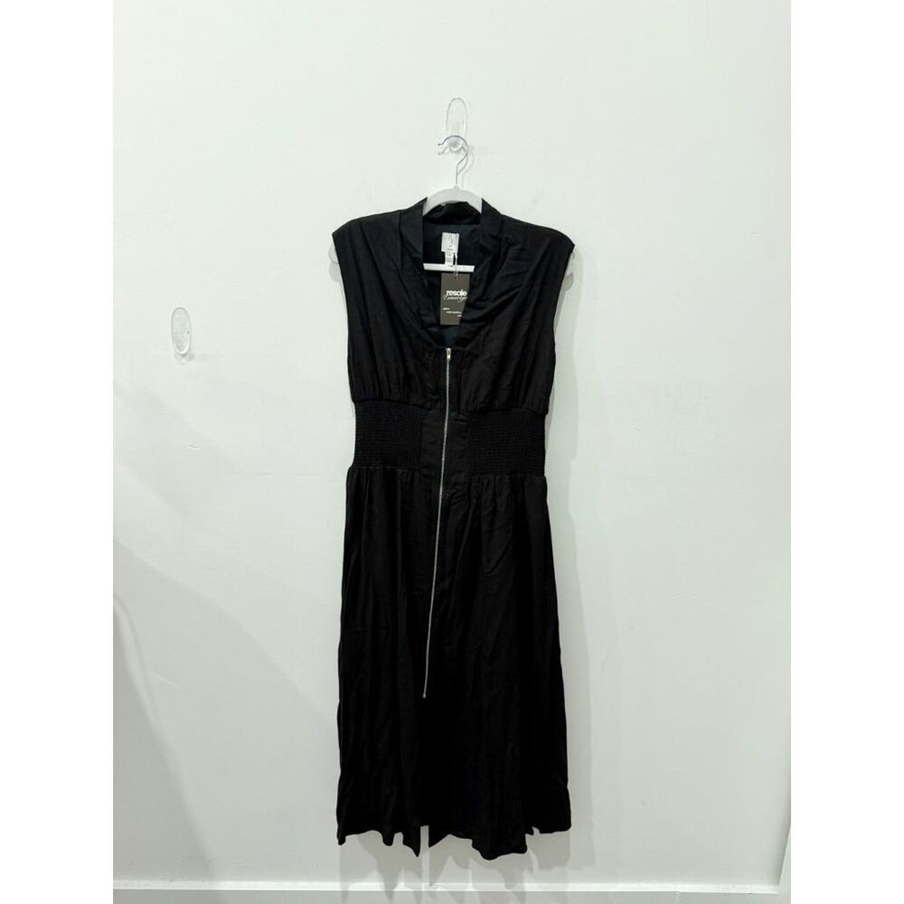 Joie Front Zip Sleeveless V-Neck A-Line Midi Dress Black Women's Size Large